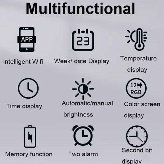 Wifi App Control LED Digital Wall Clock With RGB Light Multi-Functional Alarm Clock(Black Shell Colth Surface)