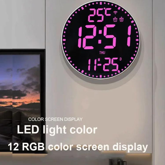 Wifi App Control LED Digital Wall Clock With RGB Light Multi-Functional Alarm Clock(Black Shell Colth Surface)