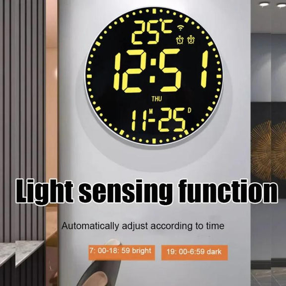 Wifi App Control LED Digital Wall Clock With RGB Light Multi-Functional Alarm Clock(Black Shell Colth Surface)