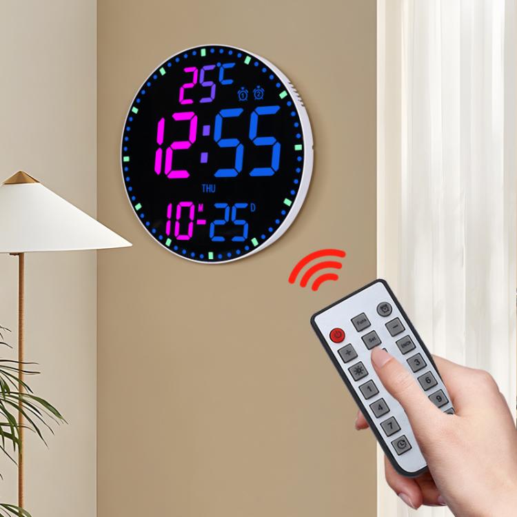 11.6-Inch RGB Wall Clock With Remote Control Multi-Functional Alarm Clock White+Black - Wall Clock by PMc TechLife | Online Shopping South Africa | PMc TechLife | Buy Now Pay Later Mobicred