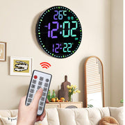 11.6-Inch RGB Wall Clock With Remote Control Multi-Functional Alarm Clock Black+Black