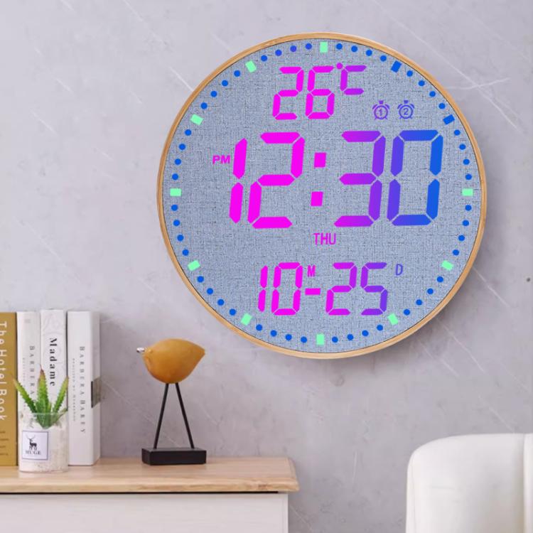 11.6-Inch RGB Wall Clock With Remote Control Multi-Functional Alarm Clock Bamboo+Cloth - Wall Clock by PMc TechLife | Online Shopping South Africa | PMc TechLife | Buy Now Pay Later Mobicred