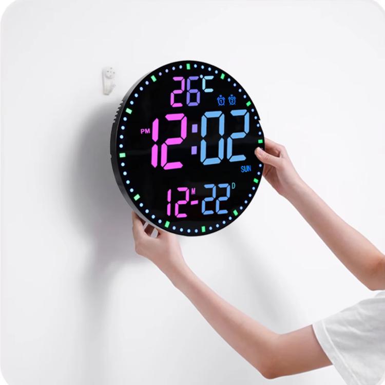 11.6-Inch RGB Wall Clock With Remote Control Multi-Functional Alarm Clock  Black+Cloth