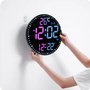 11.6-Inch RGB Wall Clock With Remote Control Multi-Functional Alarm Clock Black+Black