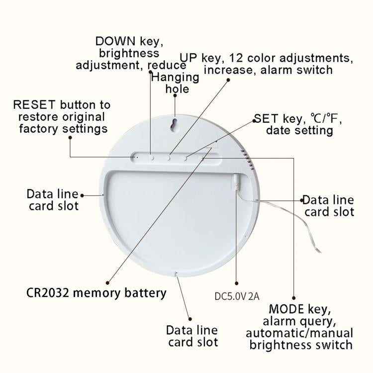 11.6-Inch RGB Wall Clock With Remote Control Multi-Functional Alarm Clock  Black+Cloth