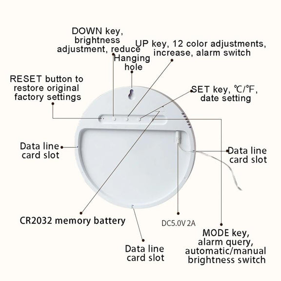 11.6-Inch RGB Wall Clock With Remote Control Multi-Functional Alarm Clock Black+Black