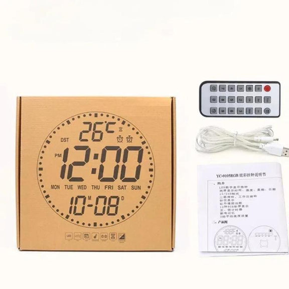 11.6-Inch RGB Wall Clock With Remote Control Multi-Functional Alarm Clock Black+Black
