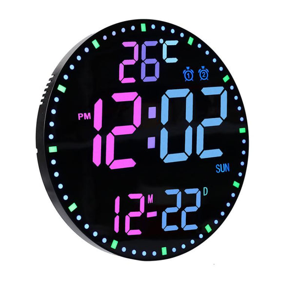 11.6-Inch RGB Wall Clock With Remote Control Multi-Functional Alarm Clock  Black+Cloth