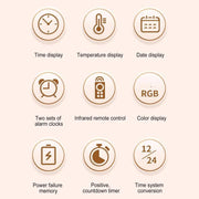 11.6-Inch RGB Wall Clock With Remote Control Multi-Functional Alarm Clock  Black+Cloth
