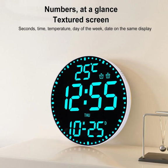 11.6-Inch RGB Wall Clock With Remote Control Multi-Functional Alarm Clock Black+Black