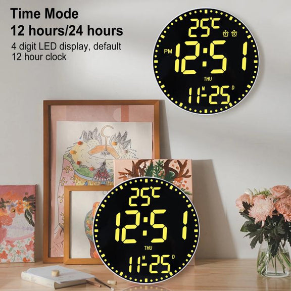 11.6-Inch RGB Wall Clock With Remote Control Multi-Functional Alarm Clock Black+Black