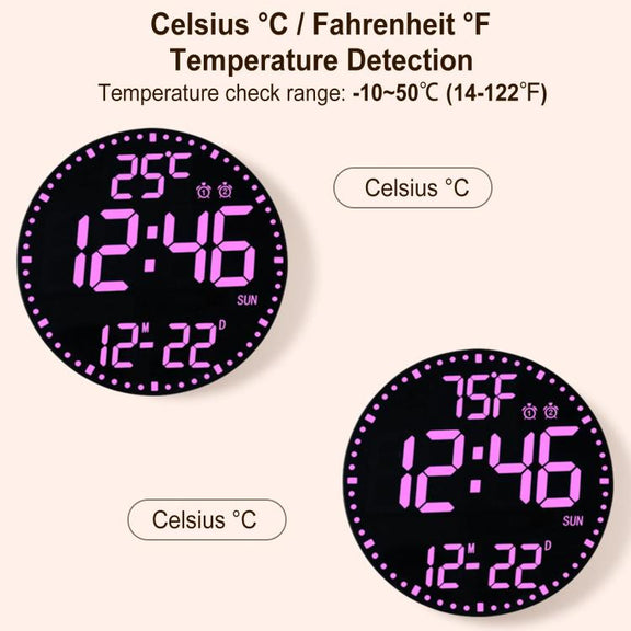 11.6-Inch RGB Wall Clock With Remote Control Multi-Functional Alarm Clock  Black+Cloth