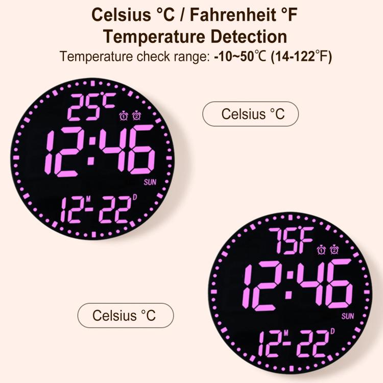 11.6-Inch RGB Wall Clock With Remote Control Multi-Functional Alarm Clock Black+Black