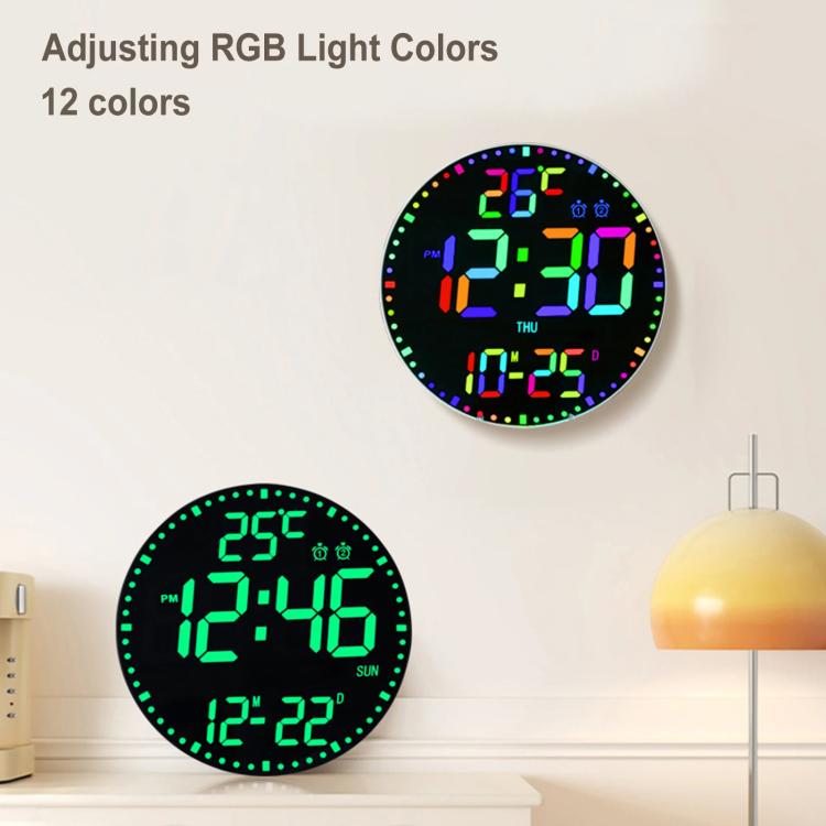 11.6-Inch RGB Wall Clock With Remote Control Multi-Functional Alarm Clock Black+Black