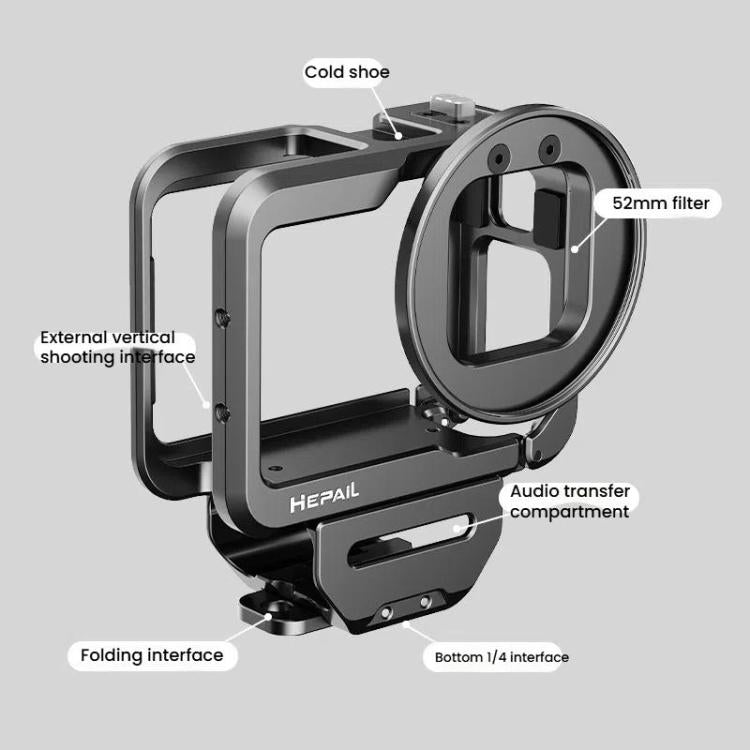 For GoPro HERO12 Black /11 Black /10 Black /9 Black HEPAIL C-G12 Metal Rabbit Cage With Dual Cold Shoe Connector - free shipping - PMC Jewellery - Order now!