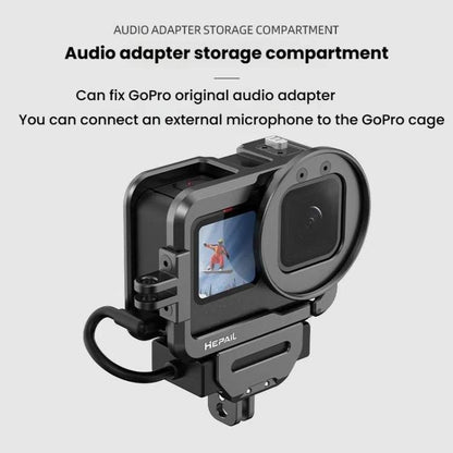 For GoPro HERO12 Black /11 Black /10 Black /9 Black HEPAIL C-G12 Metal Rabbit Cage With Dual Cold Shoe Connector - free shipping - PMC Jewellery - Order now!