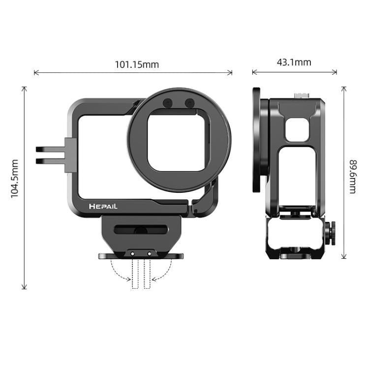 For GoPro HERO12 Black /11 Black /10 Black /9 Black HEPAIL C-G12 Metal Rabbit Cage With Dual Cold Shoe Connector - free shipping - PMC Jewellery - Order now!