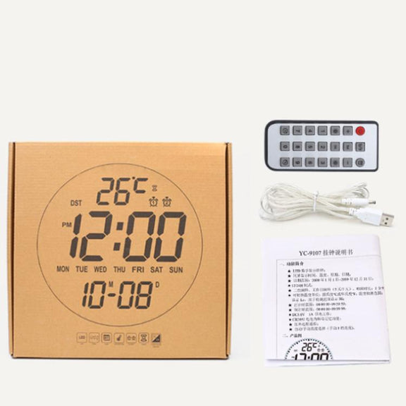 11.6-Inch White Light Wall Clock With Remote Control Multi-Functional Alarm Clock Bamboo+Bamboo