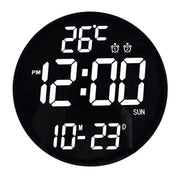 11.6-Inch White Light Wall Clock With Remote Control Multi-Functional Alarm Clock Bamboo+Black