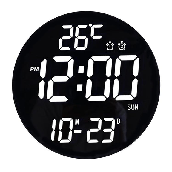 11.6-Inch White Light Wall Clock With Remote Control Multi-Functional Alarm Clock Bamboo+Black