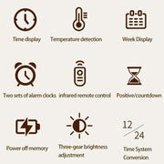 11.6-Inch White Light Wall Clock With Remote Control Multi-Functional Alarm Clock Bamboo+Bamboo