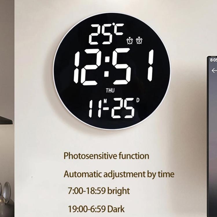 11.6-Inch White Light Wall Clock With Remote Control Multi-Functional Alarm Clock Bamboo+Black