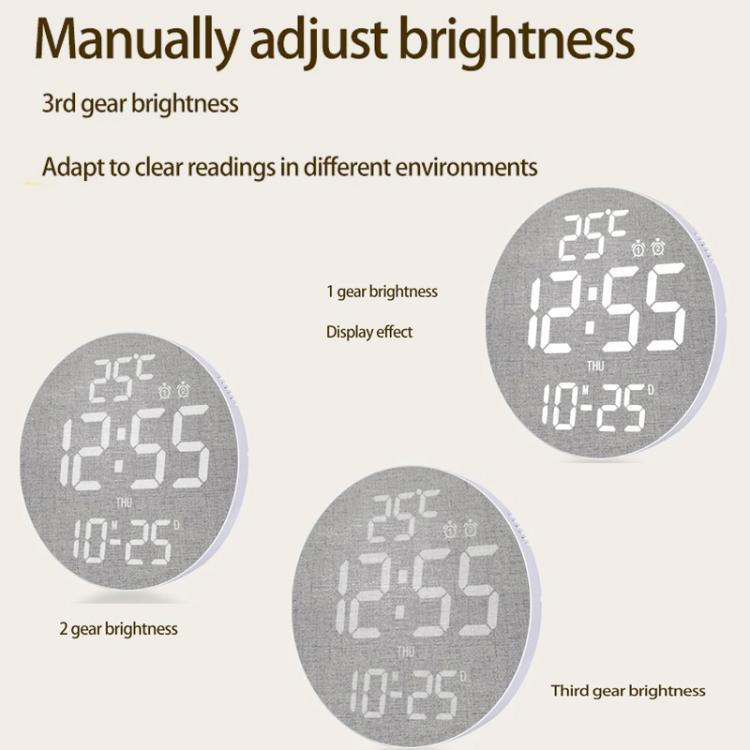 11.6-Inch White Light Wall Clock With Remote Control Multi-Functional Alarm Clock Bamboo+Black