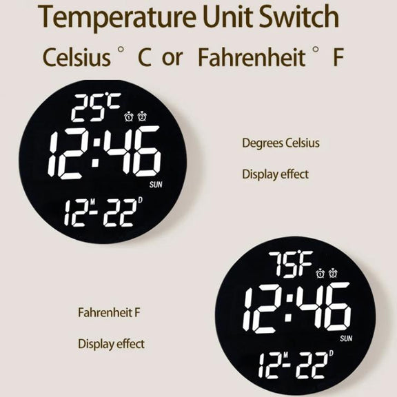 11.6-Inch White Light Wall Clock With Remote Control Multi-Functional Alarm Clock White+Black