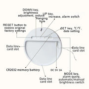 11.6-Inch White Light Wall Clock With Remote Control Multi-Functional Alarm Clock Bamboo+Black