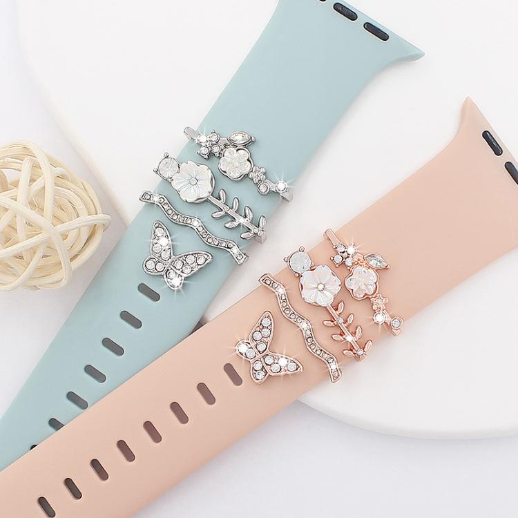4pcs / Set 22mm Width Smart Watch Silicone Band Decorative Ring Metal Accessories(Rose Gold)