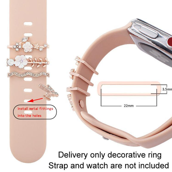 4pcs / Set 22mm Width Smart Watch Silicone Band Decorative Ring Metal Accessories(Rose Gold)
