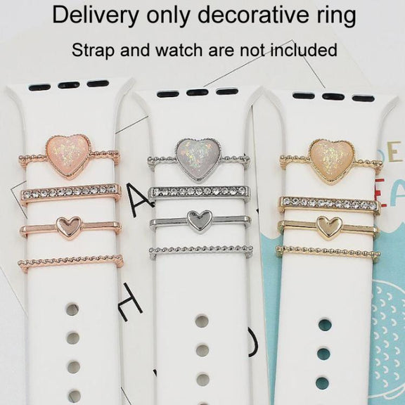 4pcs / Set 21mm Width Smart Watch Silicone Band Heart Decorative Ring Metal Accessories(Gold)