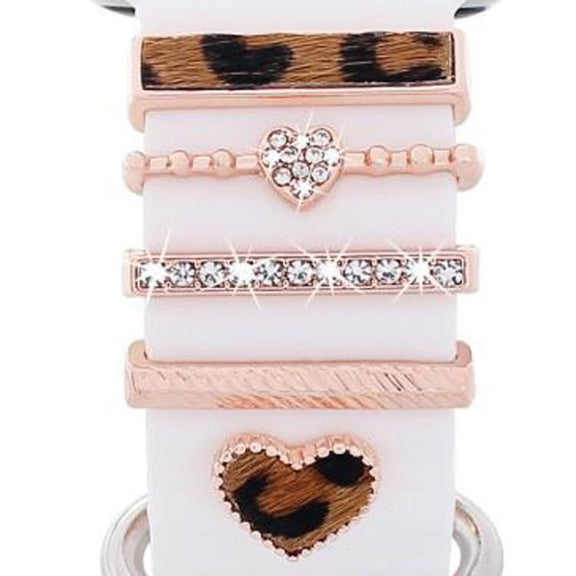 5pcs / Set 20mm Width Smart Watch Silicone Band Decorative Ring Metal Accessories, Style: Rose Gold 4