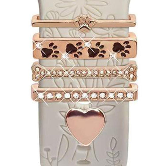 5pcs / Set 20mm Width Smart Watch Silicone Band Decorative Ring Metal Accessories, Style: Gold 9