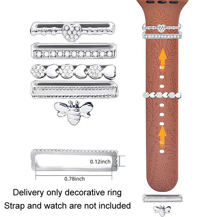 5pcs / Set 20mm Width Smart Watch Silicone Band Decorative Ring Metal Accessories, Style: Gold 1