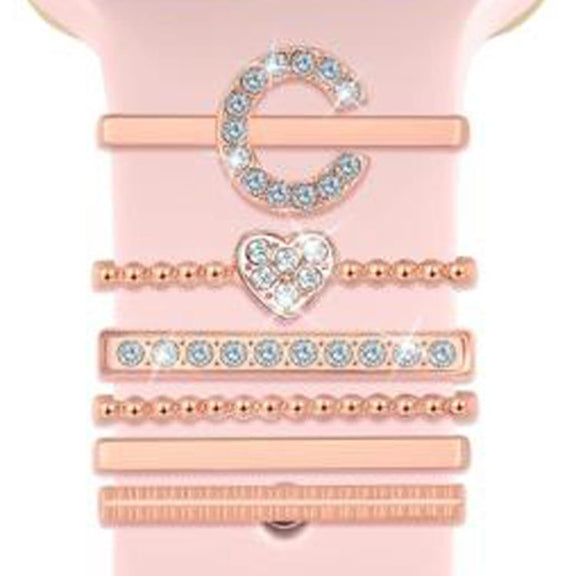 6pcs / Set Smart Watch Silicone Band Decorative Ring Metal Accessories, Size: C(Rose Gold)