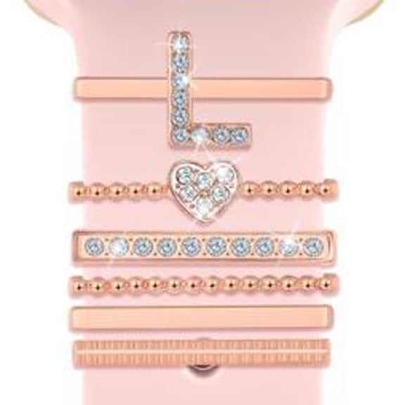6pcs / Set Smart Watch Silicone Band Decorative Ring Metal Accessories, Size: L(Rose Gold)