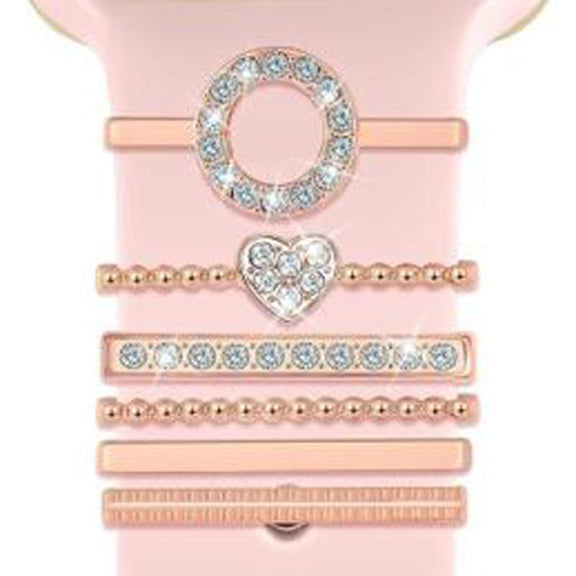 6pcs / Set Smart Watch Silicone Band Decorative Ring Metal Accessories, Size: O(Rose Gold)
