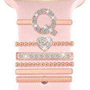 6pcs / Set Smart Watch Silicone Band Decorative Ring Metal Accessories, Size: Q(Rose Gold)