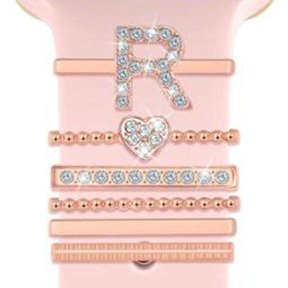 6pcs / Set Smart Watch Silicone Band Decorative Ring Metal Accessories, Size: R(Rose Gold)