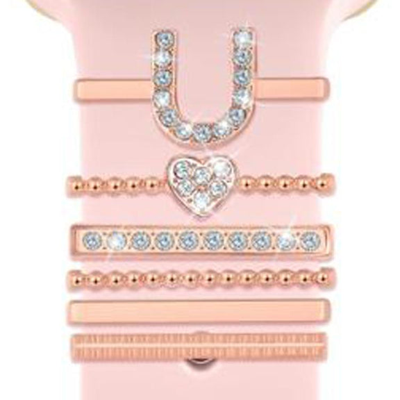6pcs / Set Smart Watch Silicone Band Decorative Ring Metal Accessories, Size: U(Rose Gold)