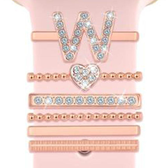 6pcs / Set Smart Watch Silicone Band Decorative Ring Metal Accessories, Size: W(Rose Gold)