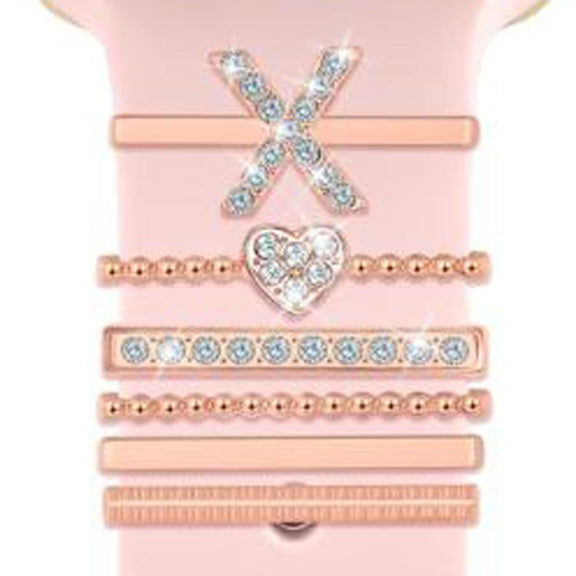 6pcs / Set Smart Watch Silicone Band Decorative Ring Metal Accessories, Size: X(Rose Gold)