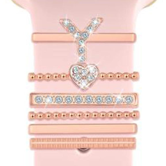 6pcs / Set Smart Watch Silicone Band Decorative Ring Metal Accessories, Size: Y(Rose Gold)