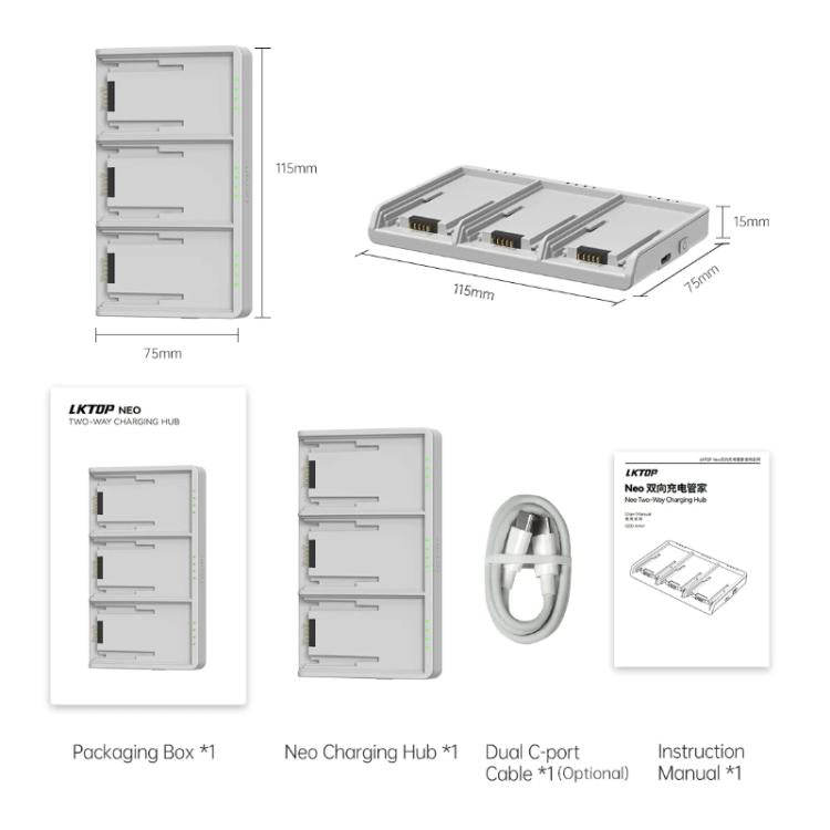 For DJI Neo Battery LKTOP Three-Way Charger 65W Fast Charging Hub(Gray) - free shipping - PMC Jewellery - Order now!
