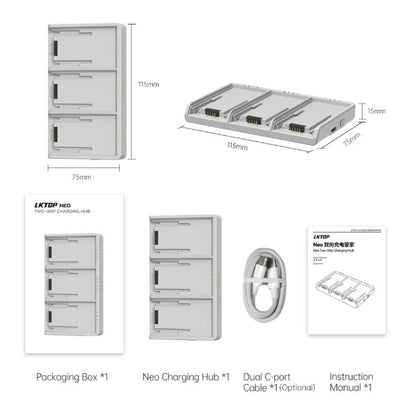 For DJI Neo Battery LKTOP Three-Way Charger 65W Fast Charging Hub(Gray) - free shipping - PMC Jewellery - Order now!
