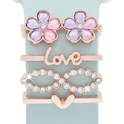 4pcs / Set 22mm Width Smart Watch Silicone Band Decorative Ring Metal Accessories(Flower Rose Gold)