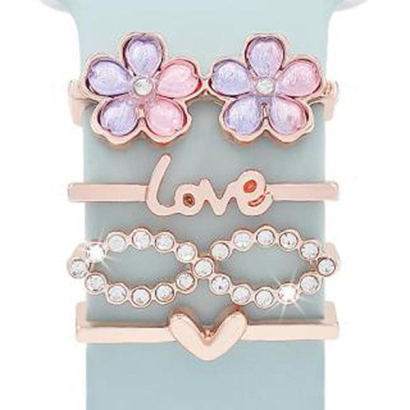 4pcs / Set 22mm Width Smart Watch Silicone Band Decorative Ring Metal Accessories(Flower Rose Gold)