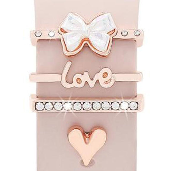 4pcs / Set 22mm Width Smart Watch Silicone Band Decorative Ring Metal Accessories(Love Heart Rose Gold)
