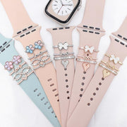 4pcs / Set 22mm Width Smart Watch Silicone Band Decorative Ring Metal Accessories(Flower Rose Gold)